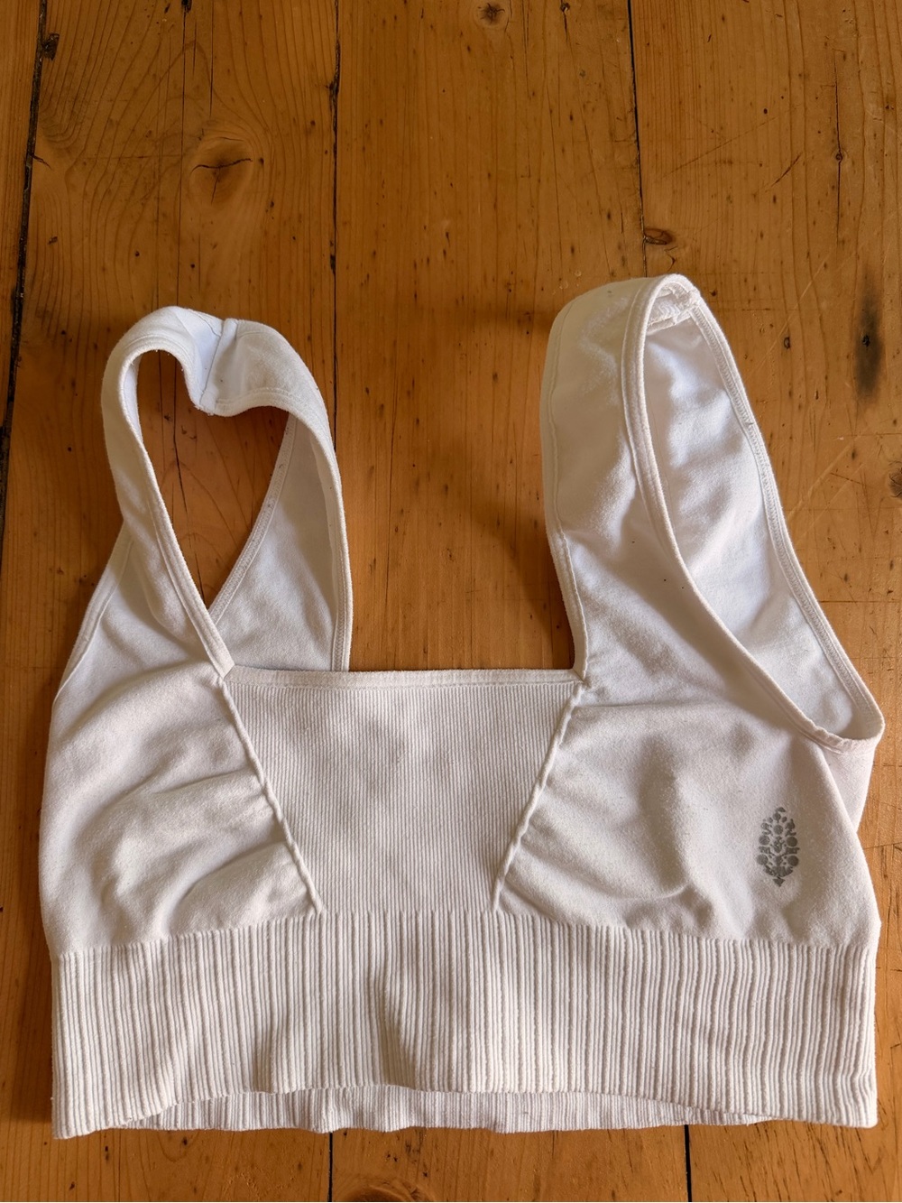 FP Movement by Free People Cream Ribbed Square-Neck Sports Bralette
